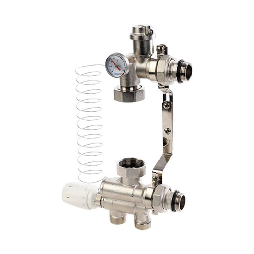 Насосно-смесительный узел латунный никелированный DN 25 для теплого пола (без насоса 130/180мм) AquaHit MU.301.06