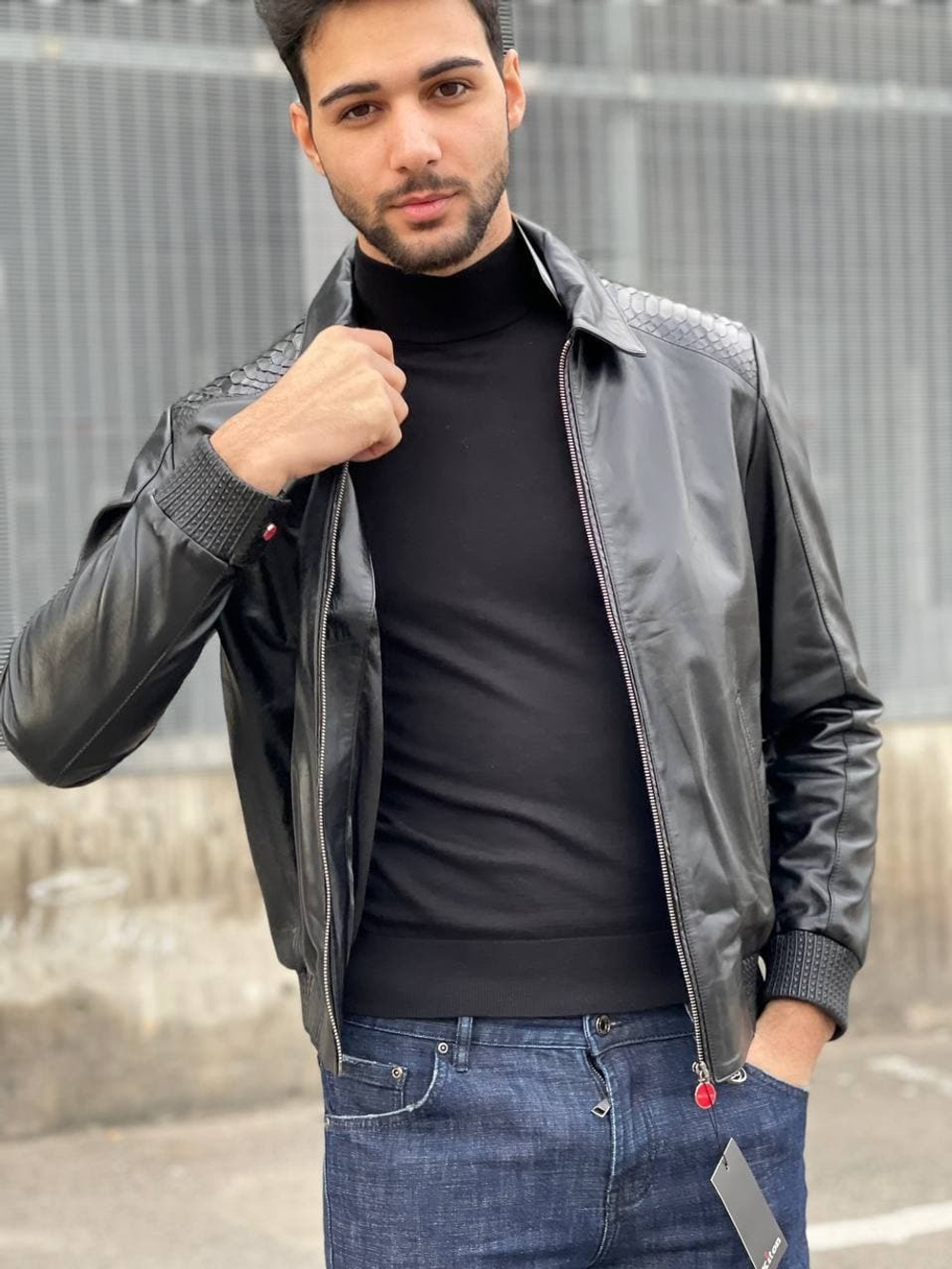 Кожаная куртка со вставками из кожи питона Kiton