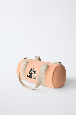 ZARA СУМКА-БОУЛИНГ ИЗ ФЛИСА FELIX THE CAT TM ©, КОРАЛЛОВО-КРАСНЫЙ