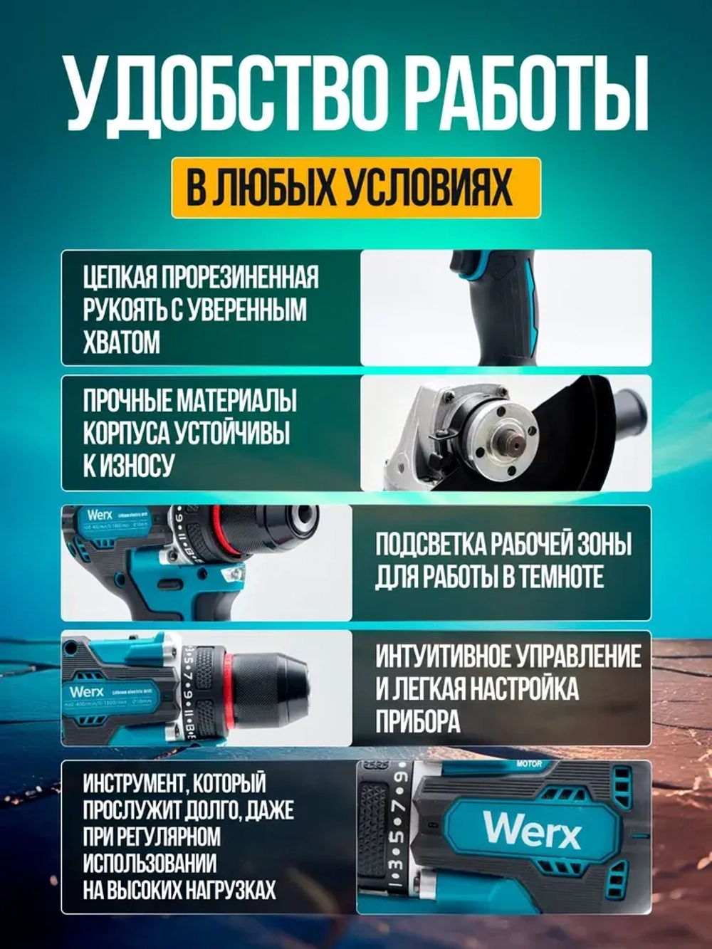 Набор инструментов аккумуляторный, болгарка и шуруповерт аккумуляторный, WERX