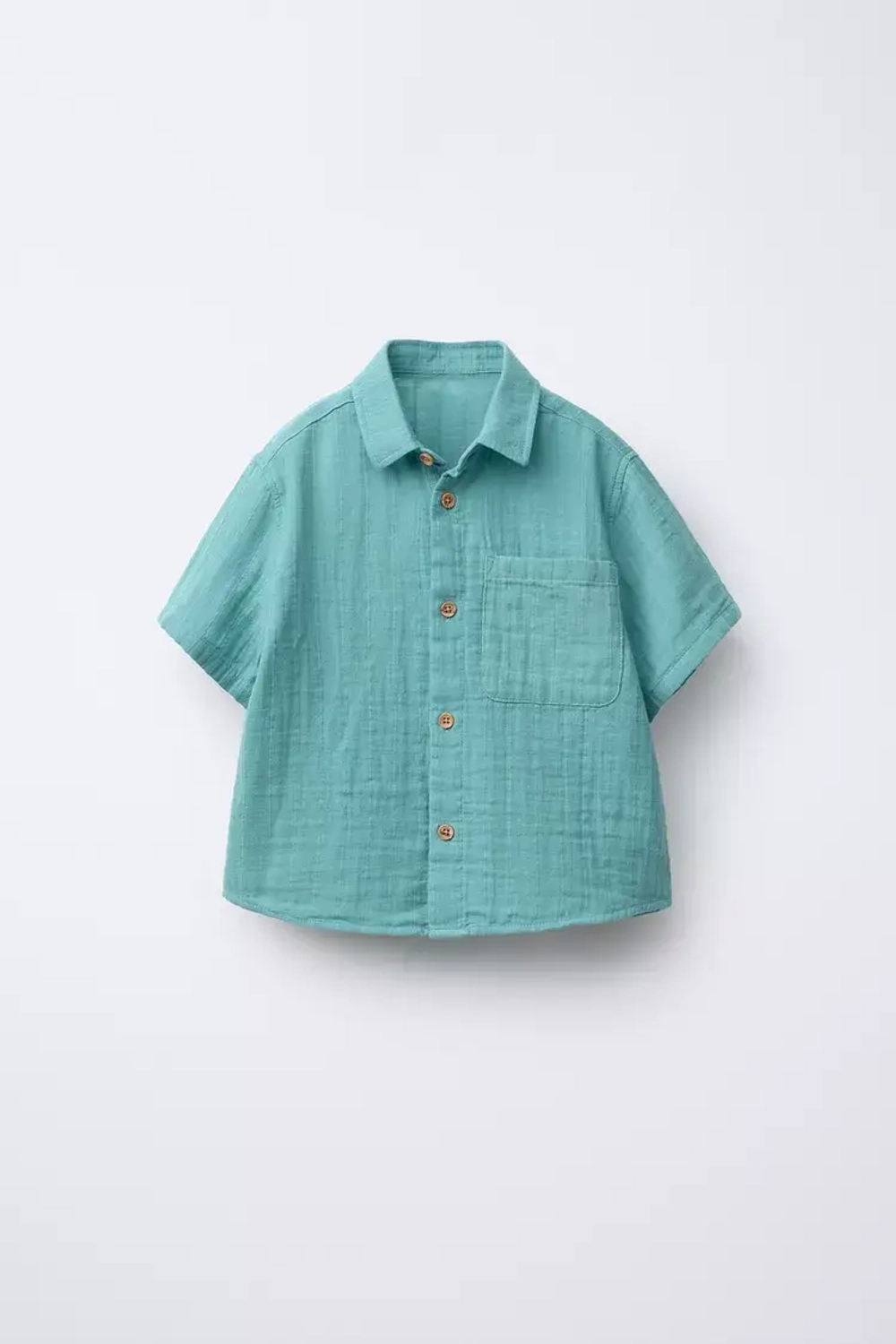 ZARA РУБАШКА ИЗ РЕЛЬЕФНОЙ ТКАНИ С КАРМАНОМ, СИНИЙ