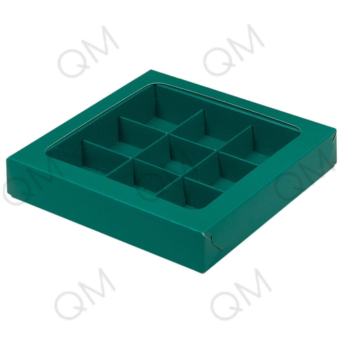 Коробка для конфет с вклеенным окном 155*155*30 мм (9) (зеленая матовая), 10 шт