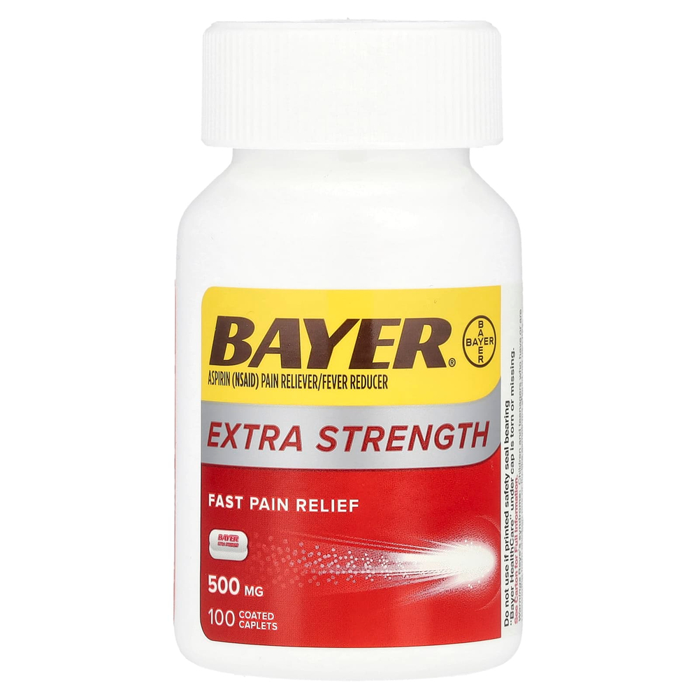 Bayer, аспирин, 500 мг, 100 капсул, покрытых оболочкой