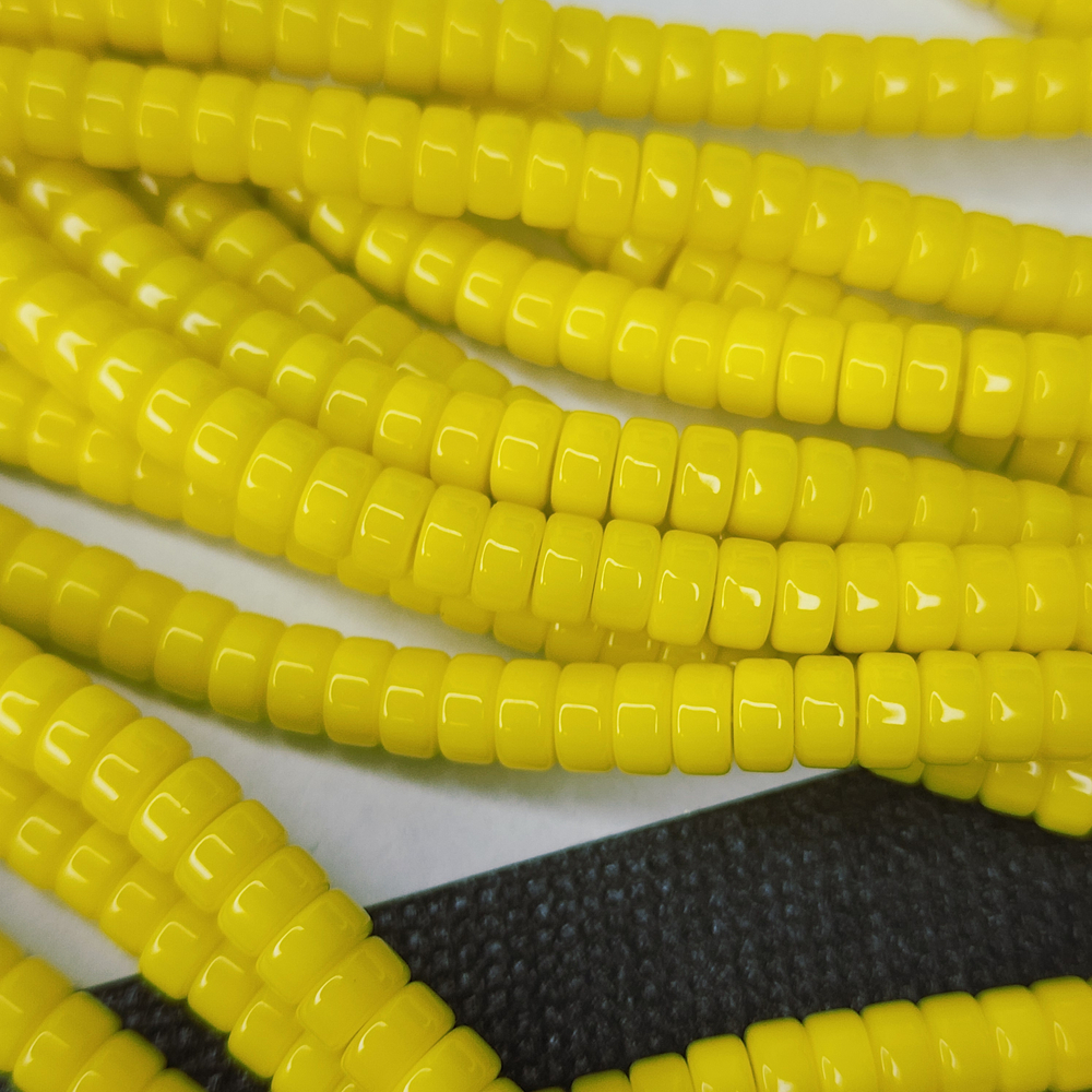 Бусины шайбы, рондель, желтый, лэмпворк, стекло, р-р 6мм, цена за набор 10 шт