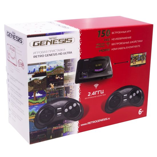 Игровая приставка SEGA Retro Genesis HD Ultra + 150 игр ZD-06a (2 беспроводных 2.4 ГГц джойстика, HDMI кабель)