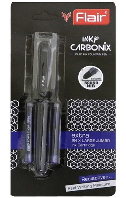 Ручка перьевая Flair Carbonix Inky, 2 сменных картриджа, синяя, блистер, корп. черный
