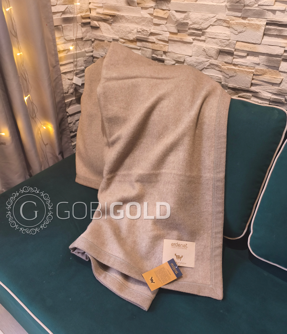 Одеяло тканое из 100% кашемира (ERDENET) 150x200 см. - бежевое (ЛЮКС)