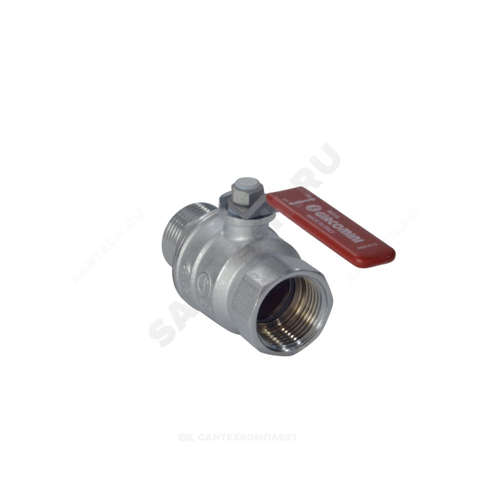 Кран шаровой латунь хром R854L Ду 25 Ру42 ВР/НР полнопроходной рычаг красный Giacomini R854LX025