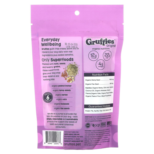 Green Gruff, Gruffies, оригинальные лакомства для собак с арахисовой пастой, 170 г (6 унций)