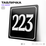 Адресная табличка с номером дома 223, на фасад и забор, черная, 25х25 см, Айдентика Технолоджи