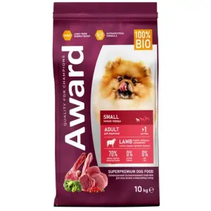 Уценка! Повр.упак. / Сухой корм AWARD для взрослых собак мелких и миниатюрных пород с ягненком и индейкой с добавлением брокколи и брусники