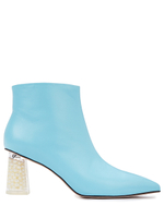 Женские кожаные бирюзовые ботильоны с авторским каблуком
