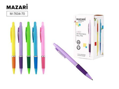 Ручка шарик. автомат 1,0мм. "Lively" синяя, cмен.стержень 107мм. корп. ассорти 5цв. (Mazari)