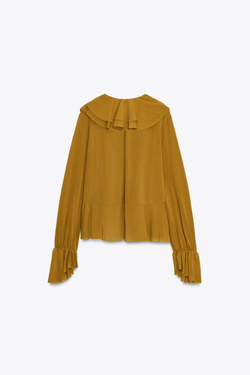 ZARA ТОП С ВОЛАНАМИ, ОЛИВКОВЫЙ