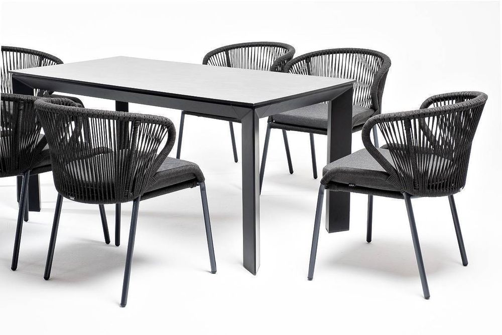 "Венето" обеденная группа на 6 персон со стульями "Милан", каркас темно-серый, роуп темно-серый