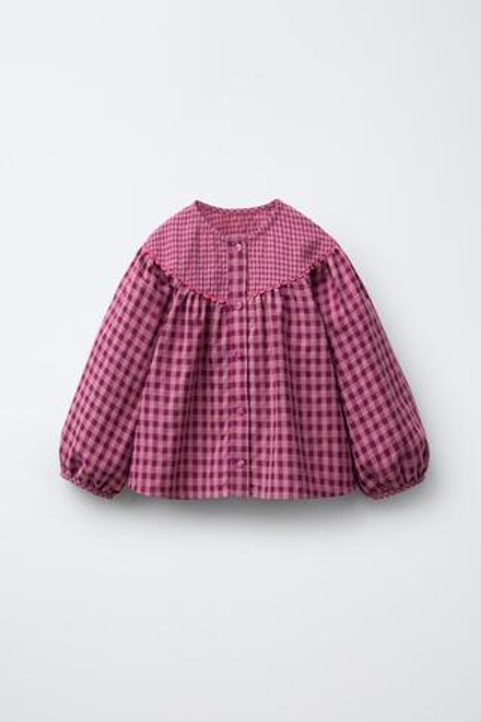 ZARA РУБАШКА В КЛЕТКУ ВИШИ, ЦВЕТ ФУКСИИ