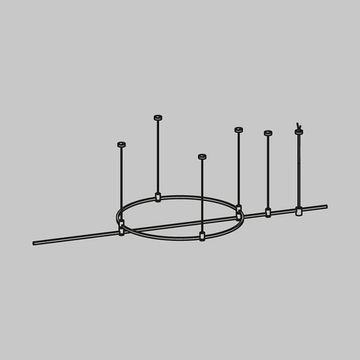 Готовая конструкция круглая + прямая двухуровневая на тросовых подвесах Hang без светильников и блока питания TFC-Flar-H05-PT платина Flarity Maytoni