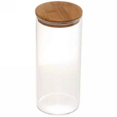 Банка для продуктов стеклянная 1450мл «Хай-Тек» с бамбуковой крышкой 10*23см