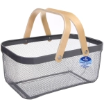 Корзина для хранения металлическая с деревянными ручками «ФАРГО», цвет серый, 19*24,5*40см (лейбл Селфи)