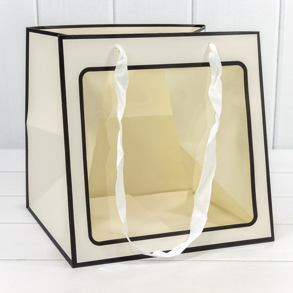 Пакет подарочный 25х25х25см с окошком (Белый, Черный)