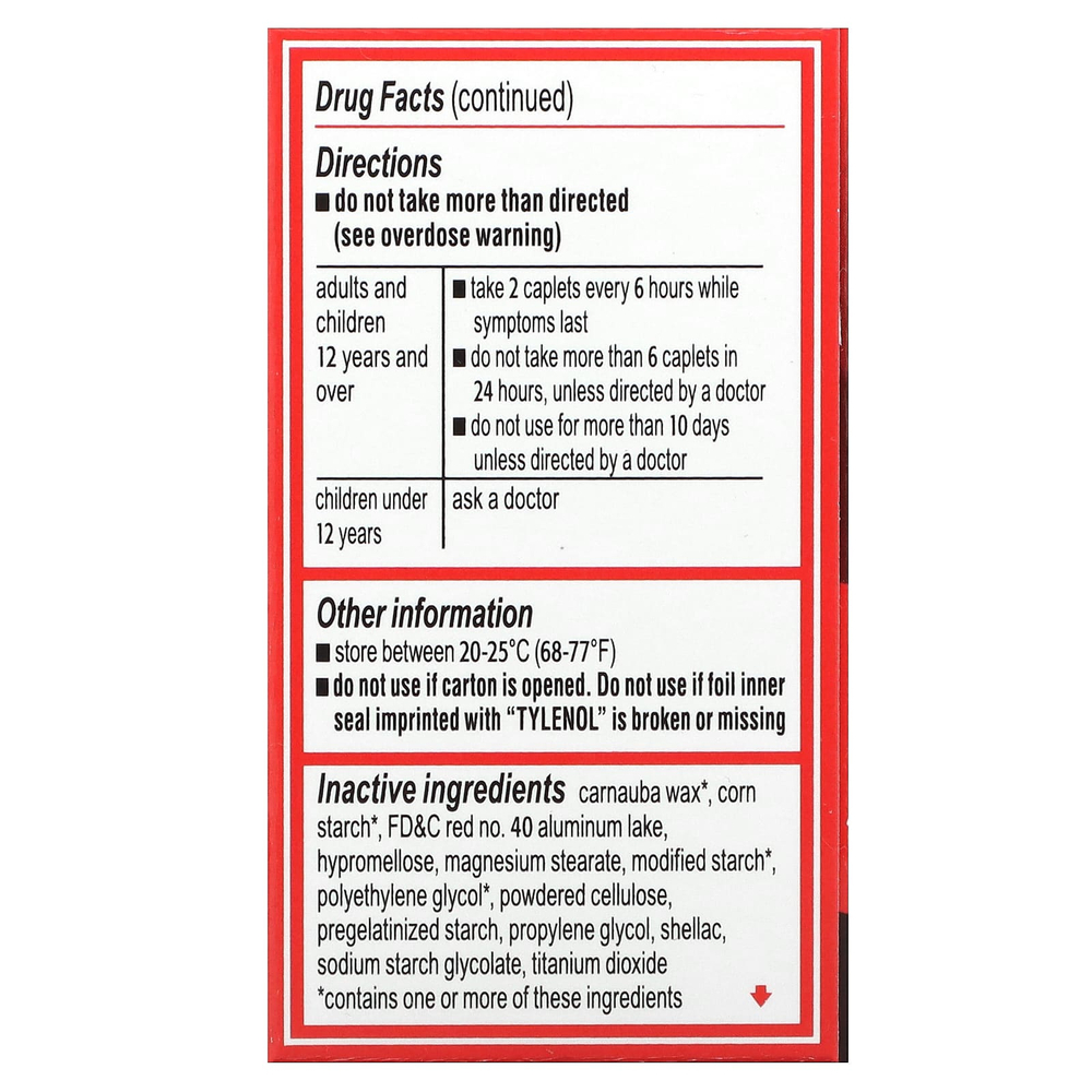 Tylenol, Extra Strength, ацетаминофен, обезболивающее, средство для снижения температуры для взрослых, 500 мг, 24 капсулы