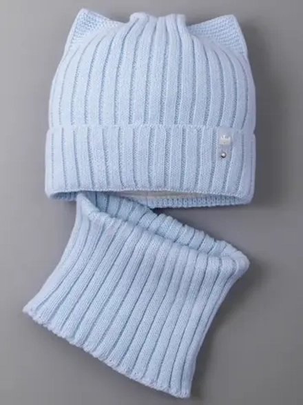 Шапка для девочки осенняя c ушками и снуд