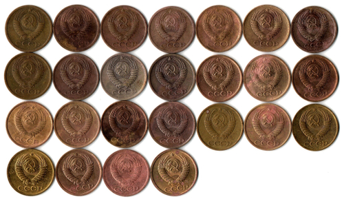Набор 1 копейка СССР (25 монет без повторов) 1968-91 м,л. №4