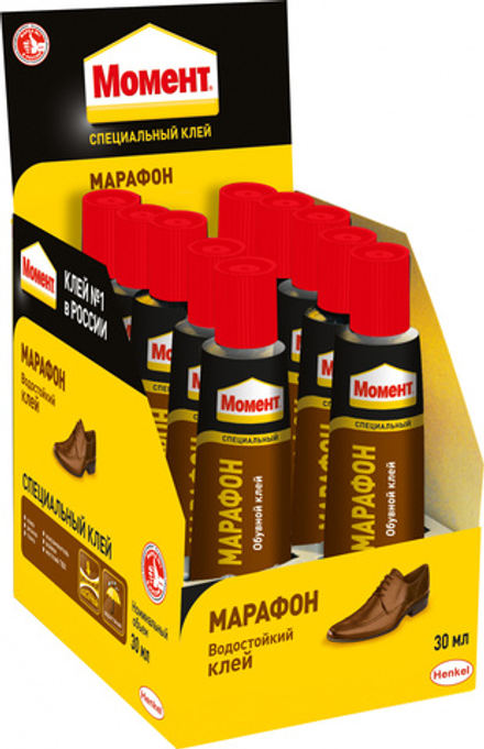 Контактный клей "Момент", Марафон (обувной клей), туба в шоу-боксе 10х30мл