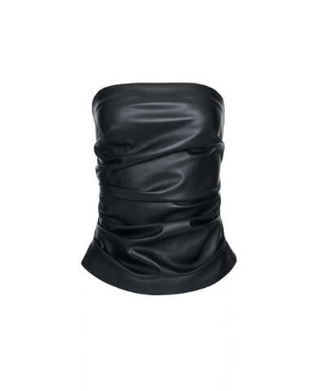 Топ с драпировками из экокожи черный