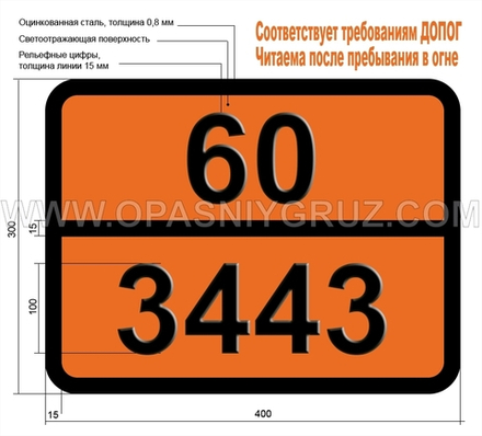 Табличка Опасный груз 60-3443 ДИНИТРОБЕНЗОЛЫ ТВЕРДЫЕ