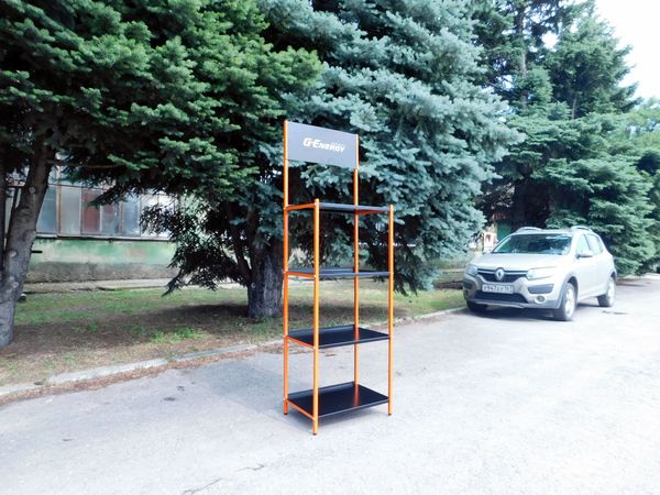 Вместительный разборный металлический стеллаж для канистр с моторным маслом 5 л