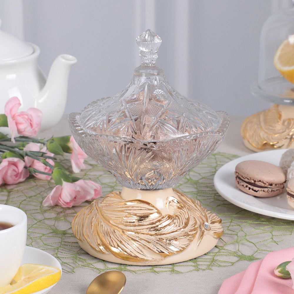 Сахарница стеклянная с крышкой Боа Айвори