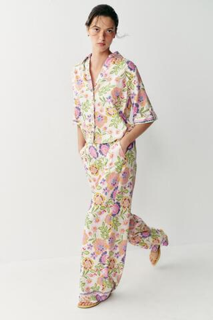 ZARA БРЮКИ ИЗ СМЕСОВОГО ЛЬНА С ЦВЕТОЧНЫМ ПРИНТОМ, РАЗНОЦВЕТНЫЙ