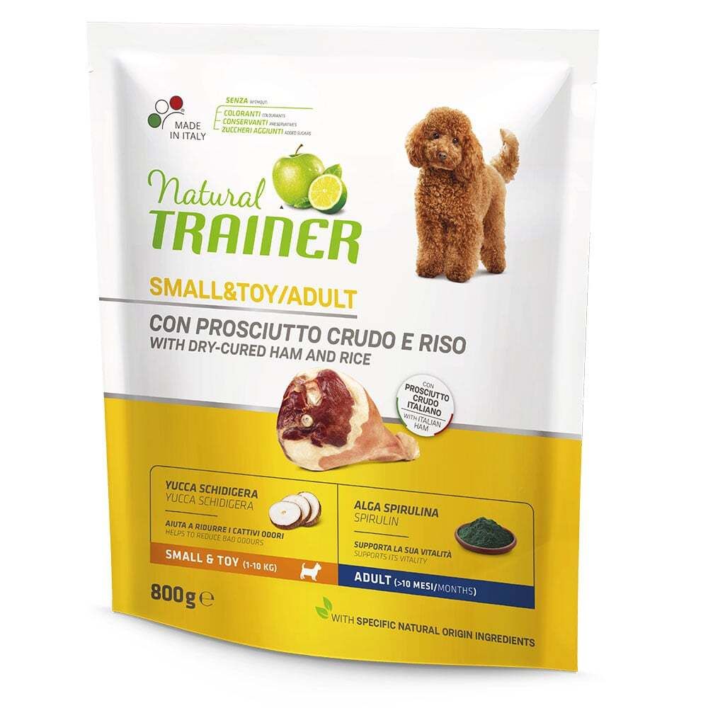 Сухой корм Trainer Natural Mini Adult для взрослых собак мелких пород с сыровяленой ветчиной и рисом 800 г