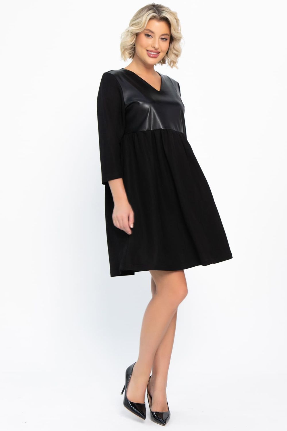 Платье со вставками из экокожи Эллис (черное) П14724-8М LT Collection