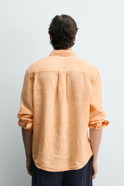 ZARA РУБАШКА ИЗ 100% ЛЬНА, ОРАНЖЕВЫЙ
