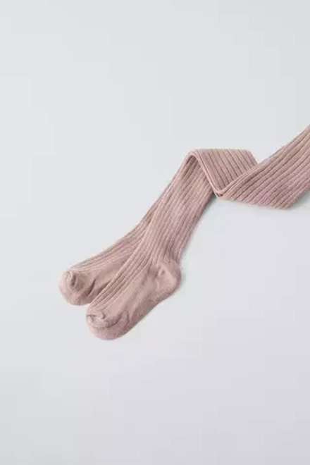 ZARA КОЛГОТКИ В РУБЧИК, РОЗОВЫЙ