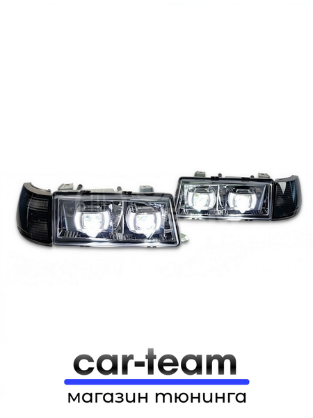 Фары ВАЗ 2110, 2111, 2112 передние с белыми галочками в стиле BMW ver 2.0 c Bi LED модулями, хром маска, тонированные поворотники