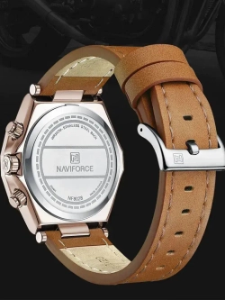 Часы наручные кварцевые NAVIFORCE на кожаном ремешке, золотистый/коричневый W8750-04