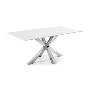 Лакированный стол Arya белый на хромированных ножках 200x100
