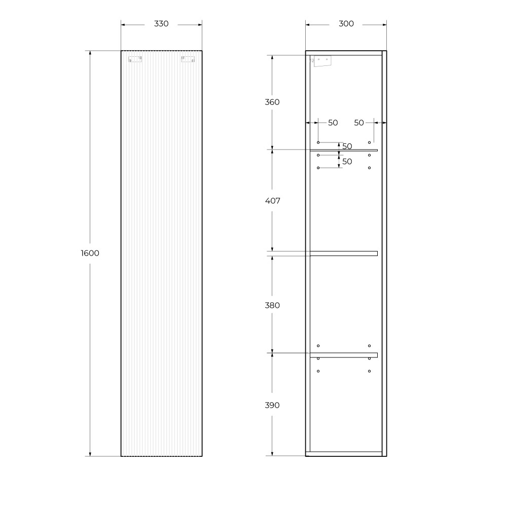 Пенал подвесной BelBagno UNO-1600-1A-SC-AO универсальный, Голубой матовый