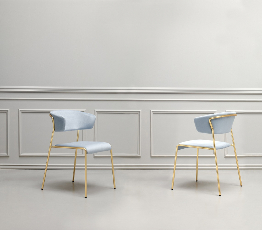 Кресло с обивкой Scab Design Lisa, сатинированная латунь, голубой