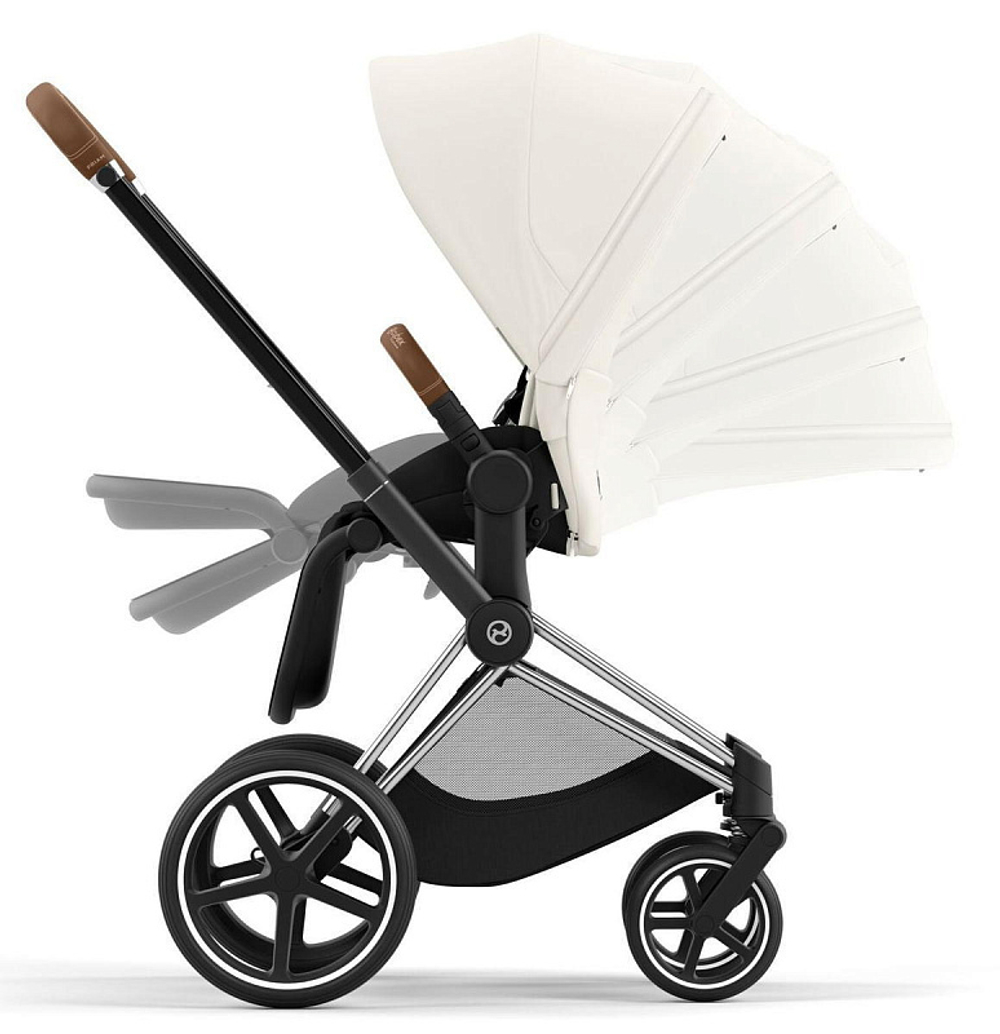 Коляска 3 в 1 Cybex Priam IV Chrome Brown complete и автокресло Aton S2 i-Size Ocean Blue Off White