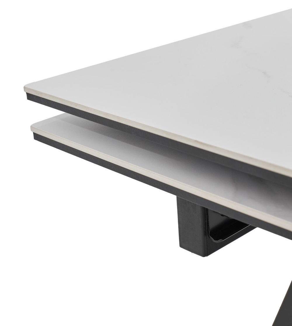 Стол МОРИС-2 140 MATTE БЕЛЫЙ МРАМОР, керамика / Черный каркас, М-City