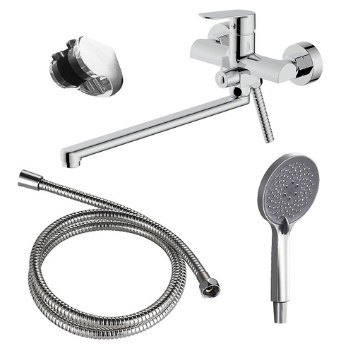 Смеситель для ванны Azario Alanti керамический картридж, длинный излив, с ручным душем, шланг 150 см, хром (AZ-K1732)