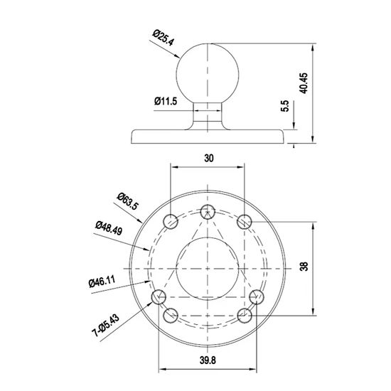 Крепление универсальное на плоскость два основания круглое AMPS алюминий