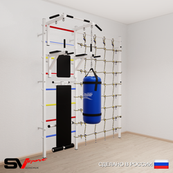 Шведская стенка Sv Sport усиленная 60510 (Турник стандарт/Брусья/Скамья/Цепь/Мешок 15кг/Канатный лаз)