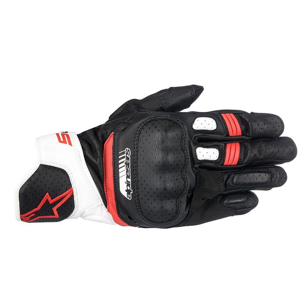 Мотоперчатки ALPINESTARS кожаные SP-5 GLOVES Черно-бело-красные