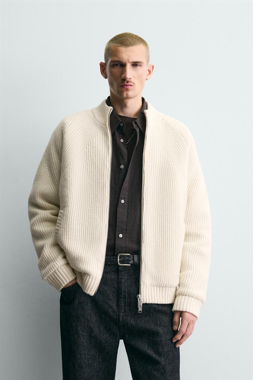 ZARA СТЕГАНЫЙ ТРИКОТАЖНЫЙ КАРДИГАН, ЭКРЮ