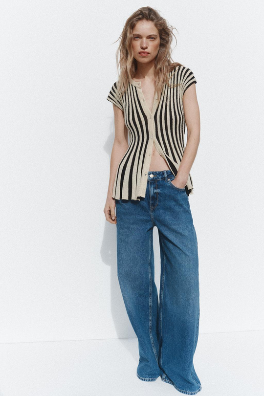 ZARA ТОП В ПОЛОСКУ, ЭКРЮ/ЧЕРНЫЙ